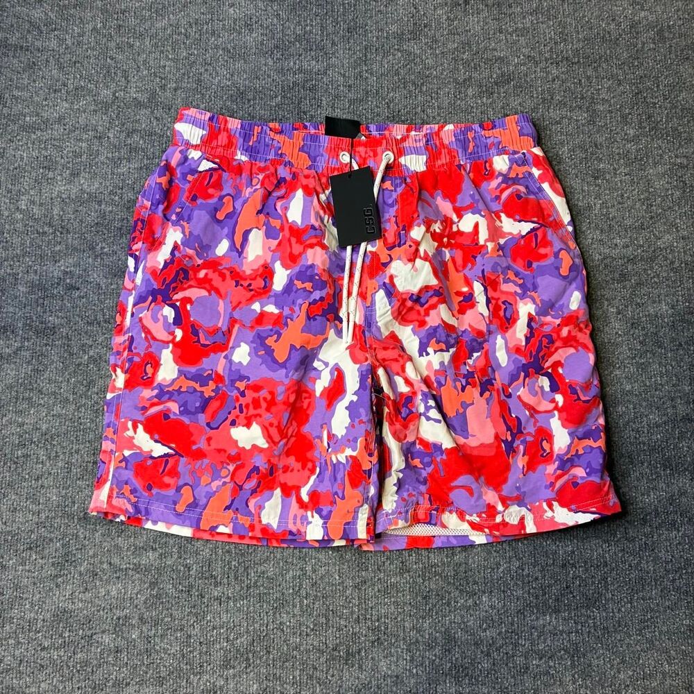 CSG Swim Trunks Men’s Large Red Purple Camo Mesh Lined Drawstring NWT
